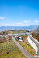 山梨県 フルーツラインから望む甲州盆地