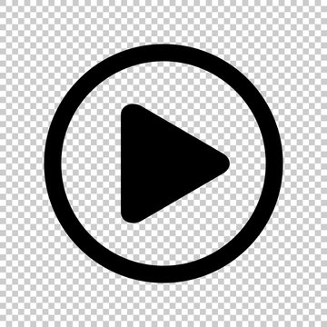 circle play icon for video isolated and transparent, flat button play media, icon play for music and video app, simple black play sign for ui application audio or movie, player button of interface