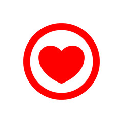 heart shape icon simple in circle red, heart symbol for button graphic, passion or romantic icon, red heart shape element sign for valentine's day and wedding card, happy love symbol isolated on white