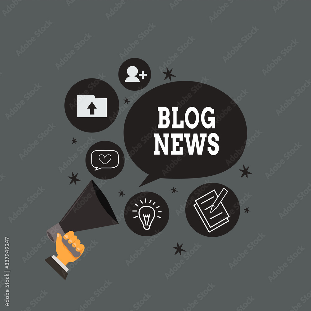 Poster writing note showing blog news. business concept for regularly updated website typically one run by 