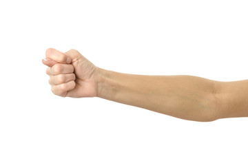 Fig sign. Woman hand gesturing isolated on white