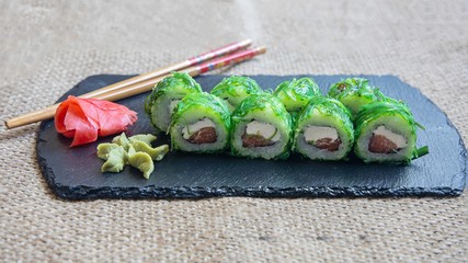 Food photography with sushi closeup