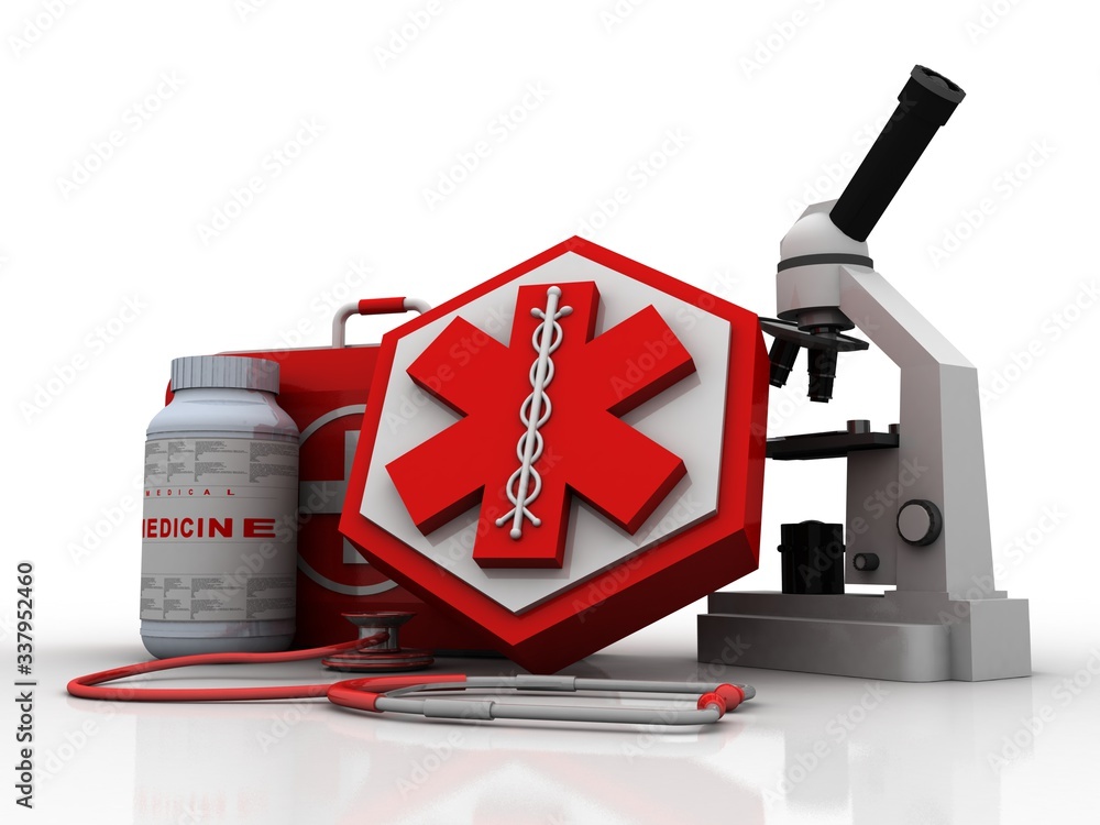 Poster 3d rendering microscope with stethoscope