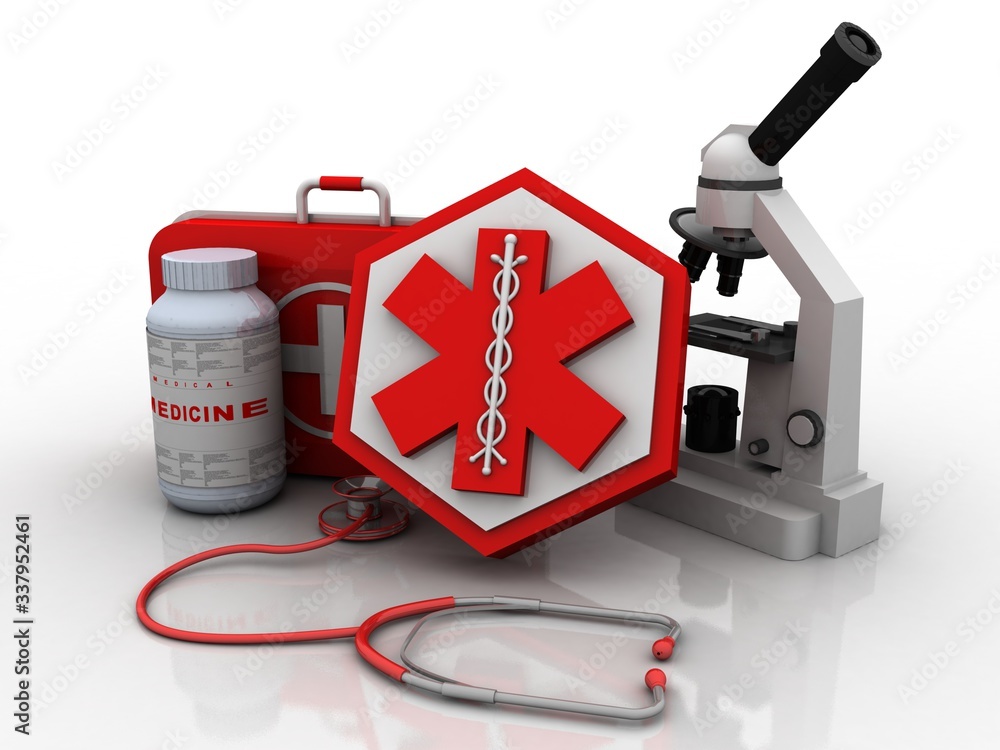 Poster 3d rendering microscope with stethoscope