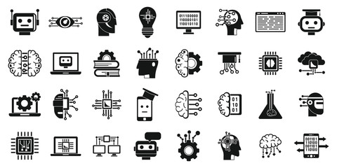 Machine learning data icons set. Simple set of machine learning data vector icons for web design on white background