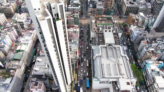 Hong Kong Kowloon Walled City, a densely populated slum, Aerial view.
