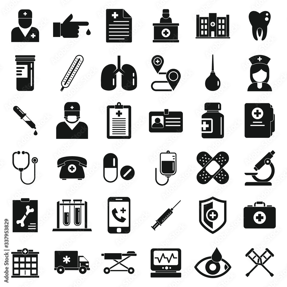 Poster private clinic icons set. simple set of private clinic vector icons for web design on white backgrou