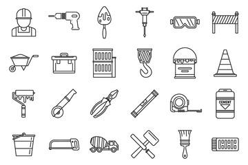 Modern building reconstruction icons set. Outline set of modern building reconstruction vector icons for web design isolated on white background