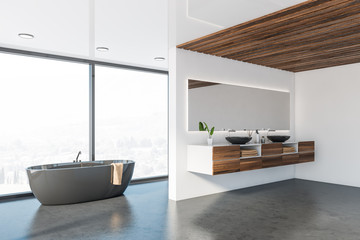 Fototapeta na wymiar White and wooden panoramic bathroom corner