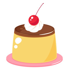 さくらんぼをのせた普通サイズのプリンのイラスト