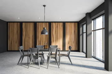 Gray and wooden dining room interior