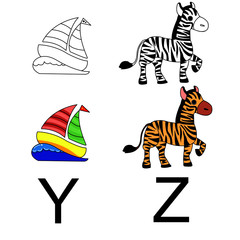 English alphabet , Y , Z  yacht and zebra.