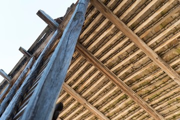 rural village barn object with planks and tiles