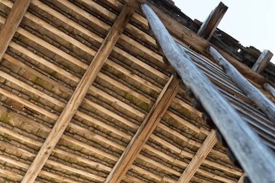 rural village barn object with planks and tiles