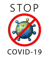 Coronavirus 2019-nCoV world stop icon. Corona virus map banner. Planet 3D sign isolated white background. Pathogen respiratory infection. Poster bacteria pandemic. Corona-virus. Vector illustration