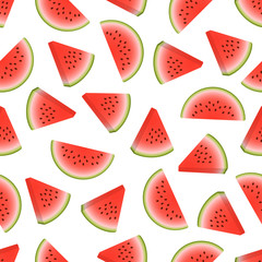 Vector watermelon seamless pattern. Slice of watermelon on white background. Colorful vector illustration in flat style.