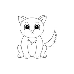 Hand drawn cat, of black contour isolated on white background. Design element for coloring book. Vector. 