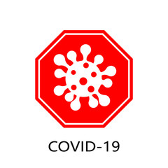 Coronavirus 2019-nCoV. Corona virus flat icon. Red sign isolated white background. China pathogen respiratory infection Design bacteria. Influenza pandemic Corona-virus prevention. Vector illustration