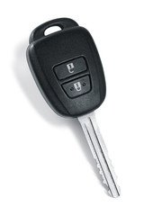 Black car key and remote on white background