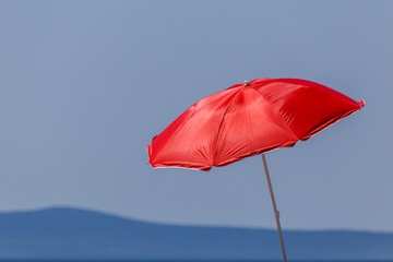 Sun shade umbrella on the beach of Zaton, Croatia