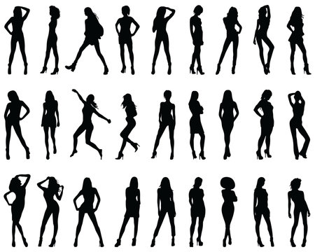 Silhouettes of beautiful and sexy girls on a white background