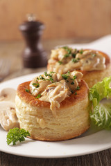 baked puff pastry with mushroom, chicken and cream