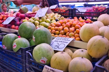Summer fruit at the market in Cagliari Sardinia Italy