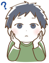 頬杖をつき考える男の子のイラスト