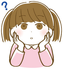 頬杖をつき考える女の子のイラスト