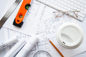 Architect workplace top view