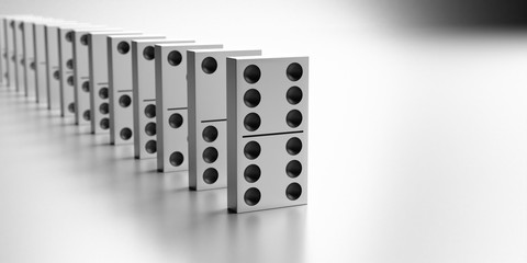 Dominoes game blocks standing on white background. 3d illustration