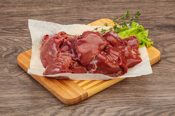 Raw chicken liver over board