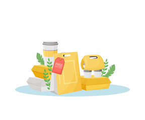 Prepared food targeted delivery flat concept vector illustration. Eating online order making and tracking mobile application. E-commerce, fast food cooking and delivery creative idea