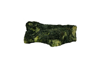 Gabbro specimen isolated on a white background. Gabbro is a coarse-grained, dark-colored, intrusive...