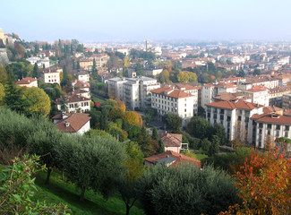 Fototapeta na wymiar Italy, Bergamo city view from the ramparts of the old city. City landscape