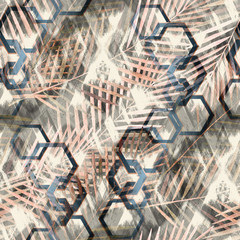 Seamless abstract tropical pattern, beige, brown background.Textile printing for bedding, jackets, packaging design, fabrics and fashion concepts.  