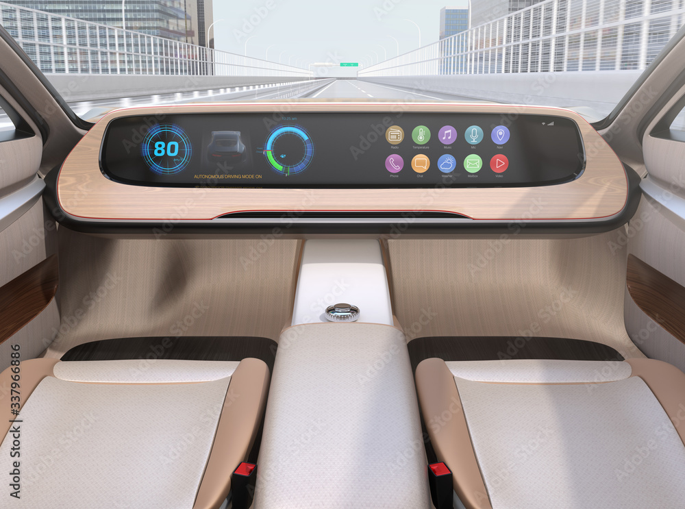Aufkleber autonomous electric car without steering and pedals driving on the highway. wide digital multimedia 