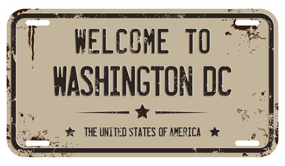 Welcome to Washington DC message on damaged license plate