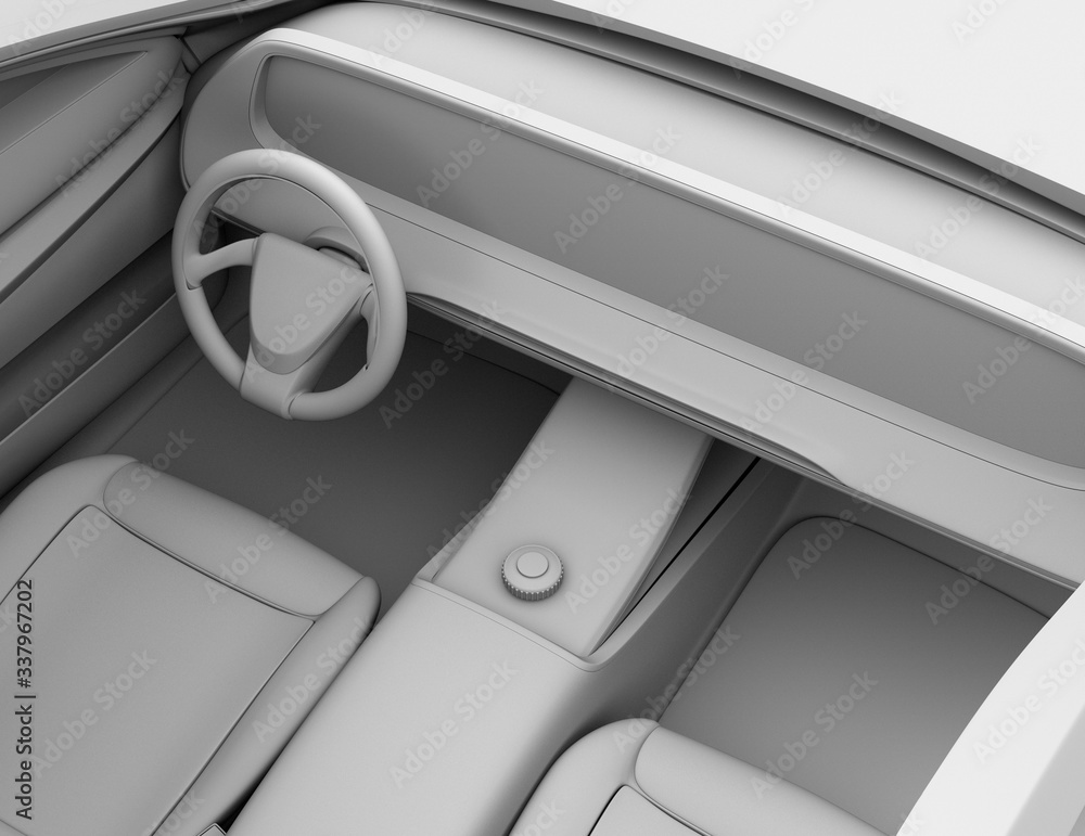 Aufkleber clay rendering of self-driving electric car. wide digital multimedia screen. 3d rendering image.