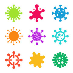 Collection chinese coronavirus bacteria shapes. COVID-19 design concept. Set of silhouettes form cell or microbe isolated on white background. Abstract vector cartoon medical line icon or symbol.