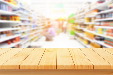 Wood floor and Supermarket blur background, Product display, template,