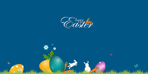 Easter Day Poster or banner template with Colorful Painted Easter Eggs.Easter eggs with different texture.Vector illustration