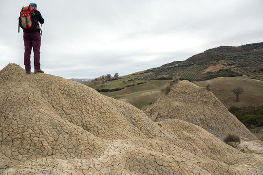 Calanchi of Aliano (Matera). The park of the Aliano gullies, clay sculpture caused by rainwater eroded the surface. The badlands of Basilicata, a lunar landscape in South Italy