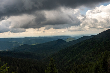 View of Bucegi Mountains,  Bucegi National Park,  Romania, cloudy day, autumn time