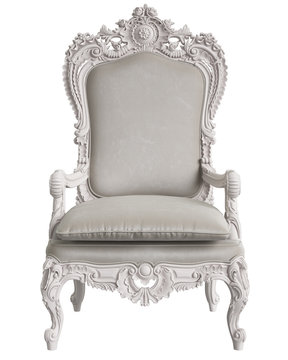 Classic baroque armchair in ivory color isolated on white background