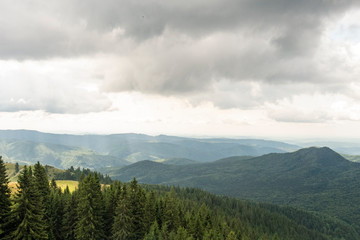 View of Bucegi Mountains,  Bucegi National Park,  Romania, cloudy day, autumn time