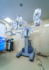 Modern surgical system. Medical robot. Minimally invasive robotic surgery. Da Vinci Surgery.