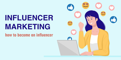 Influencer marketing concept, A young woman watching a live streaming. Vector