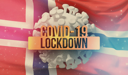 COVID-19 lockdown concept with backgroung of waving national flag of Norway. Pandemic 3D illustration.