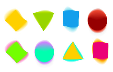 Set of colorful abstract blurred gradient geometric forms isolated on white background. Vector design elements. Collection dymanic shapes. Template for branding banner, cover, banner, poster, card.